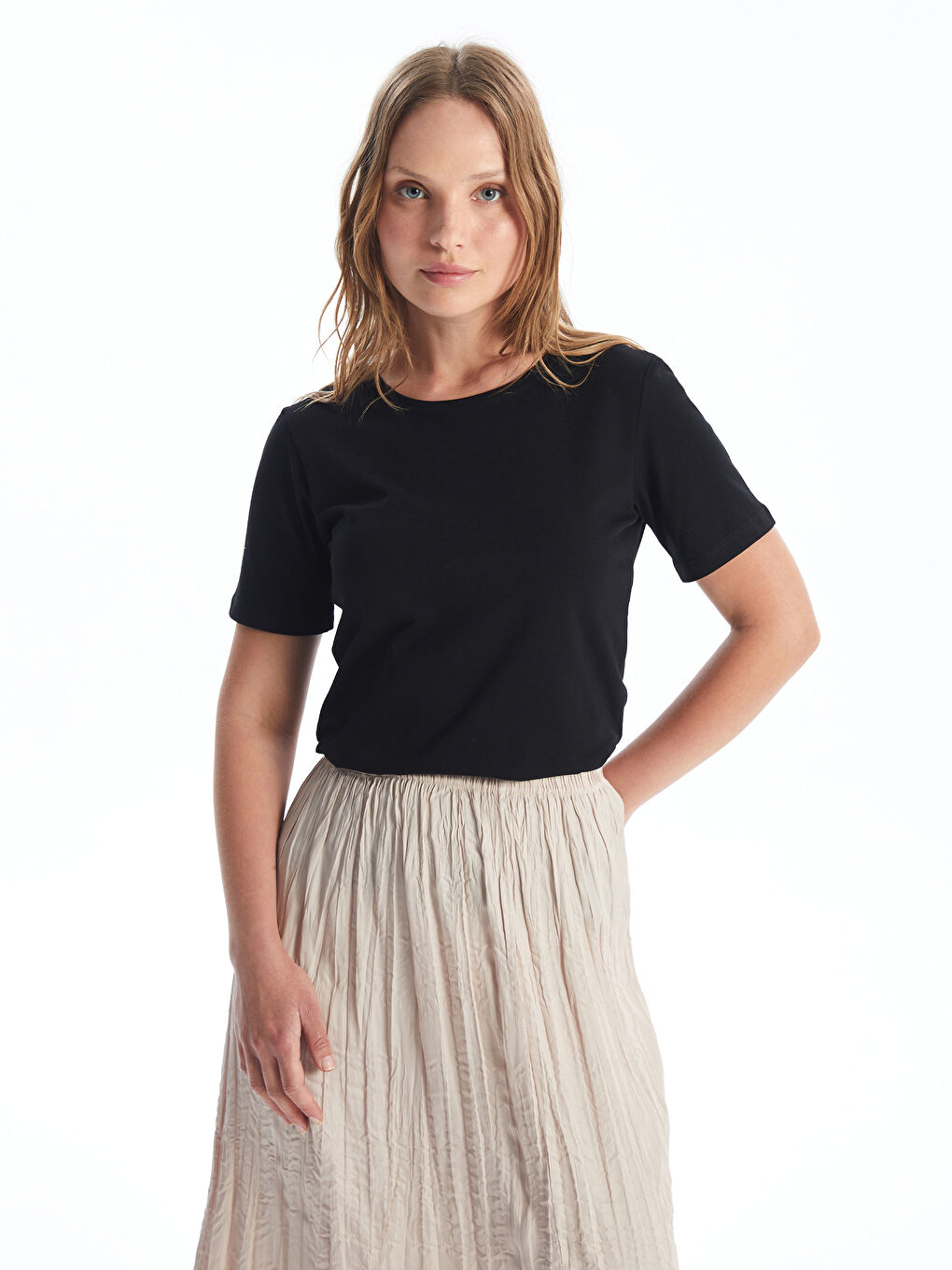 Crew Neck Plain Short Sleeve Women's T-Shirt