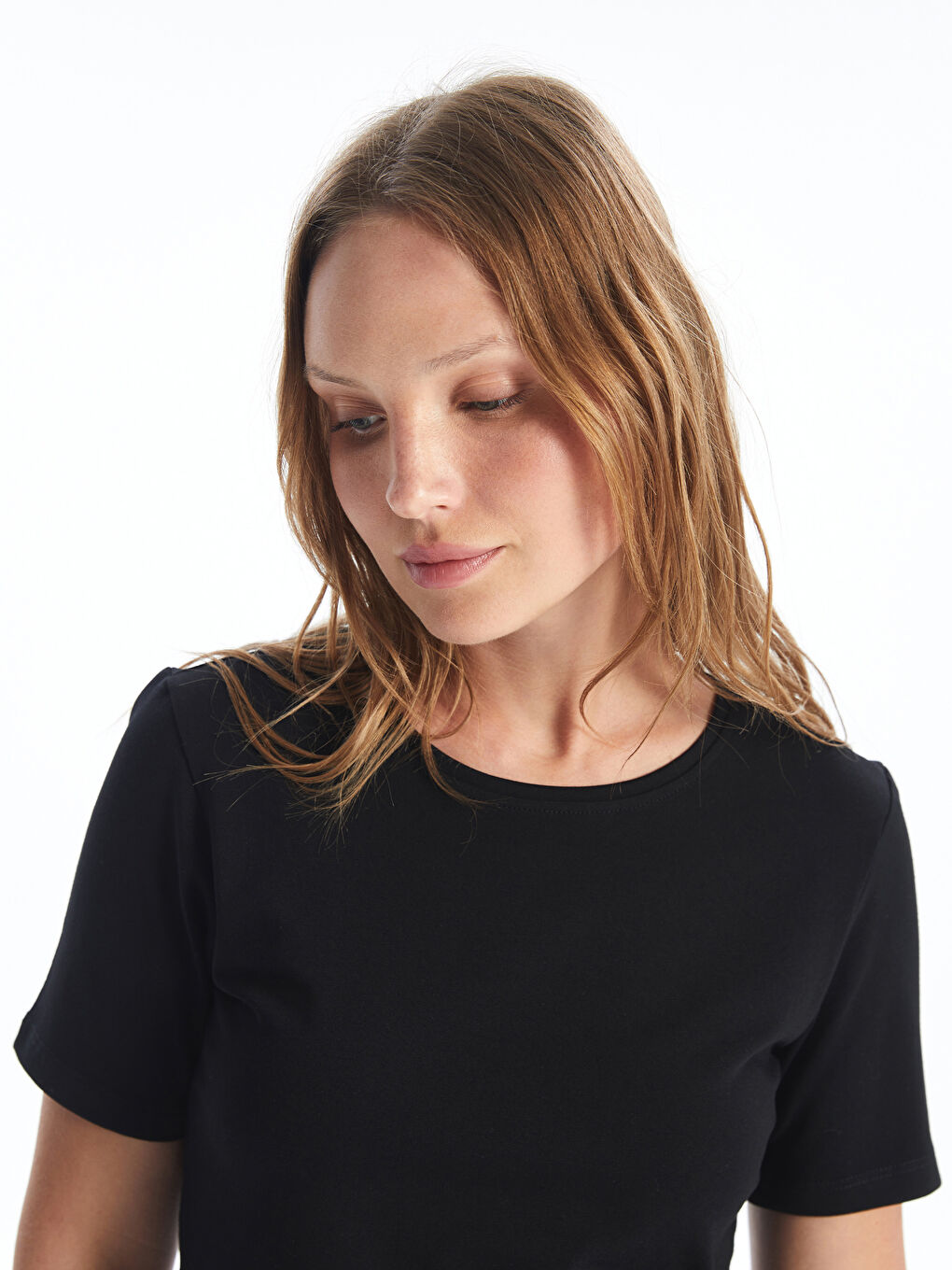 Crew Neck Plain Short Sleeve Women's T-Shirt-1