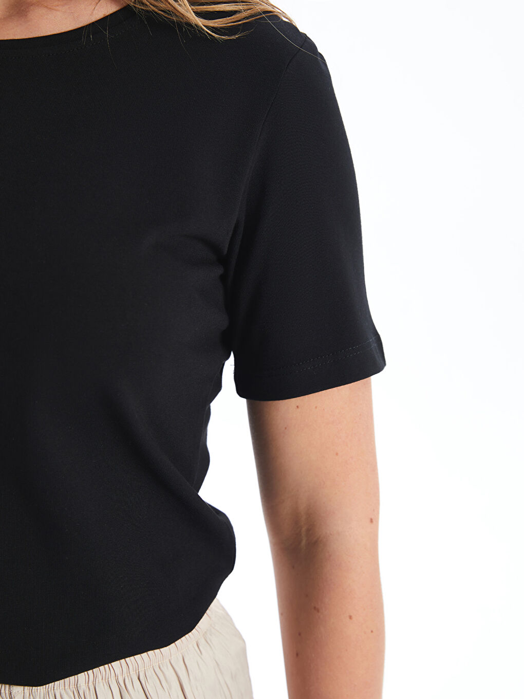 Crew Neck Plain Short Sleeve Women's T-Shirt-3