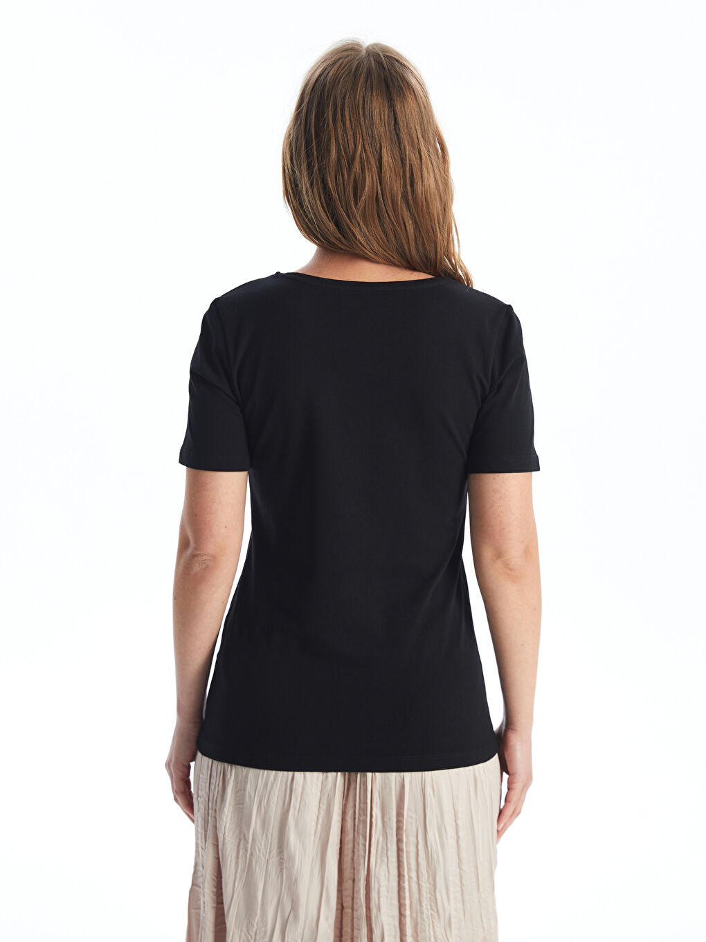 Crew Neck Plain Short Sleeve Women's T-Shirt-4