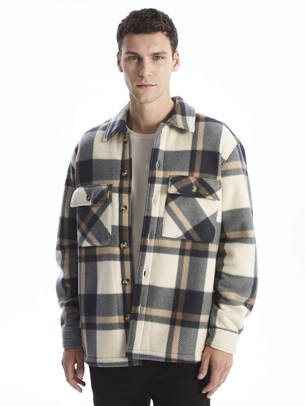 Relaxed Fit Long Sleeve Plaid Men's Flannel Shirt Jacket