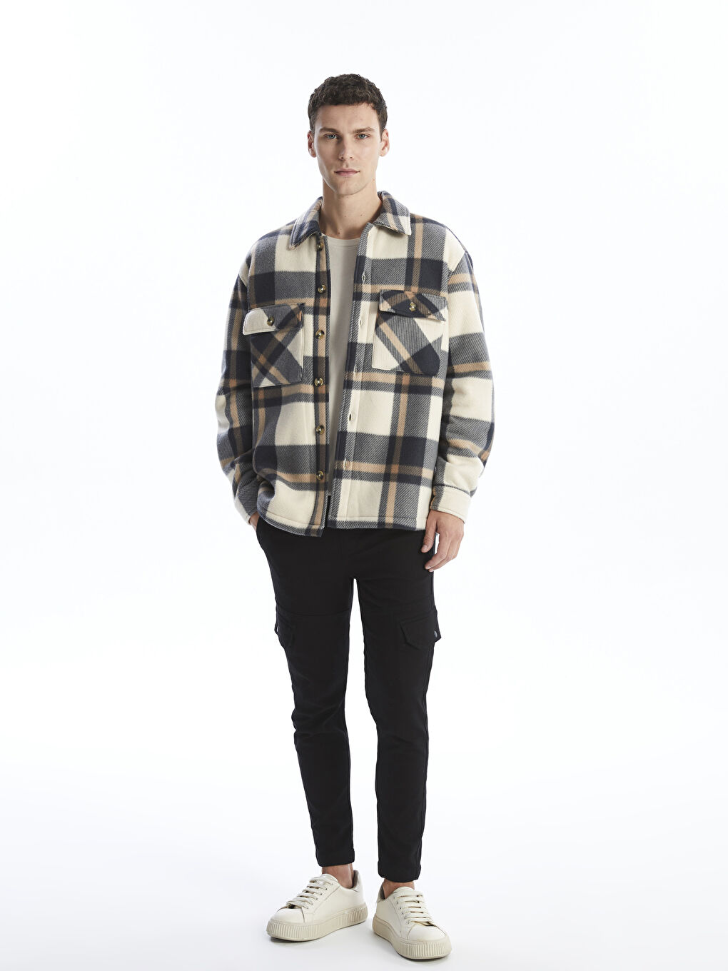 Relaxed Fit Long Sleeve Plaid Men's Flannel Shirt Jacket-1