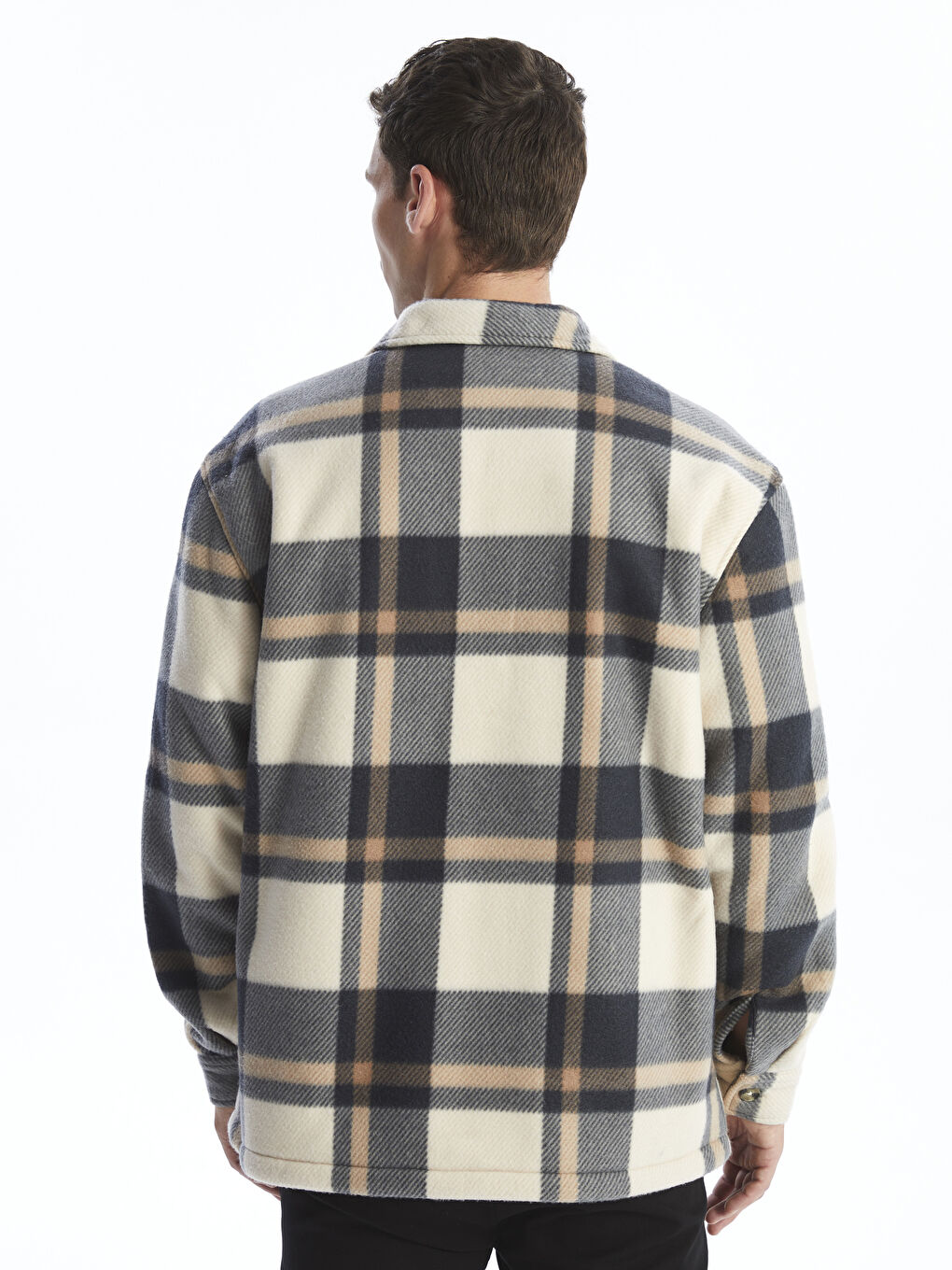 Relaxed Fit Long Sleeve Plaid Men's Flannel Shirt Jacket-4