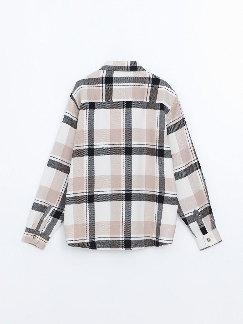 قميص رجالي بأكمام طويلة ونقشة مربعات بقماش الجبردين بقصة عادية-5