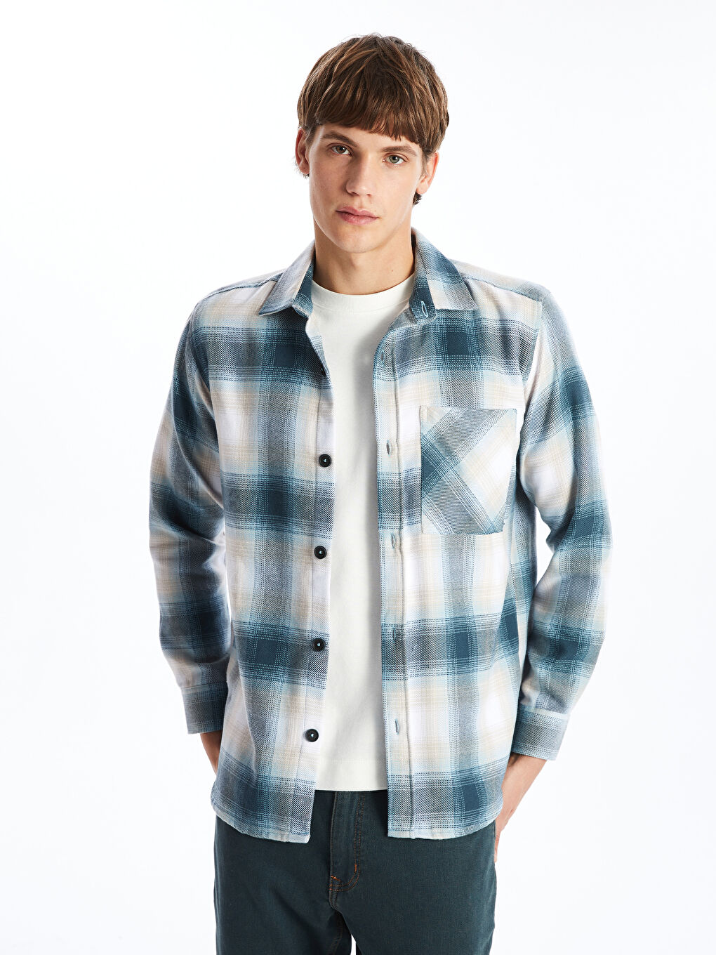 Regular Fit Long Sleeve Plaid Men's Shirt