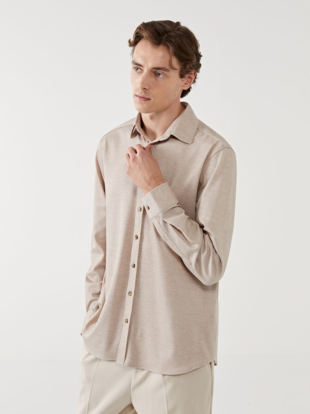 Regular Fit Long Sleeve Men's Textured Shirt