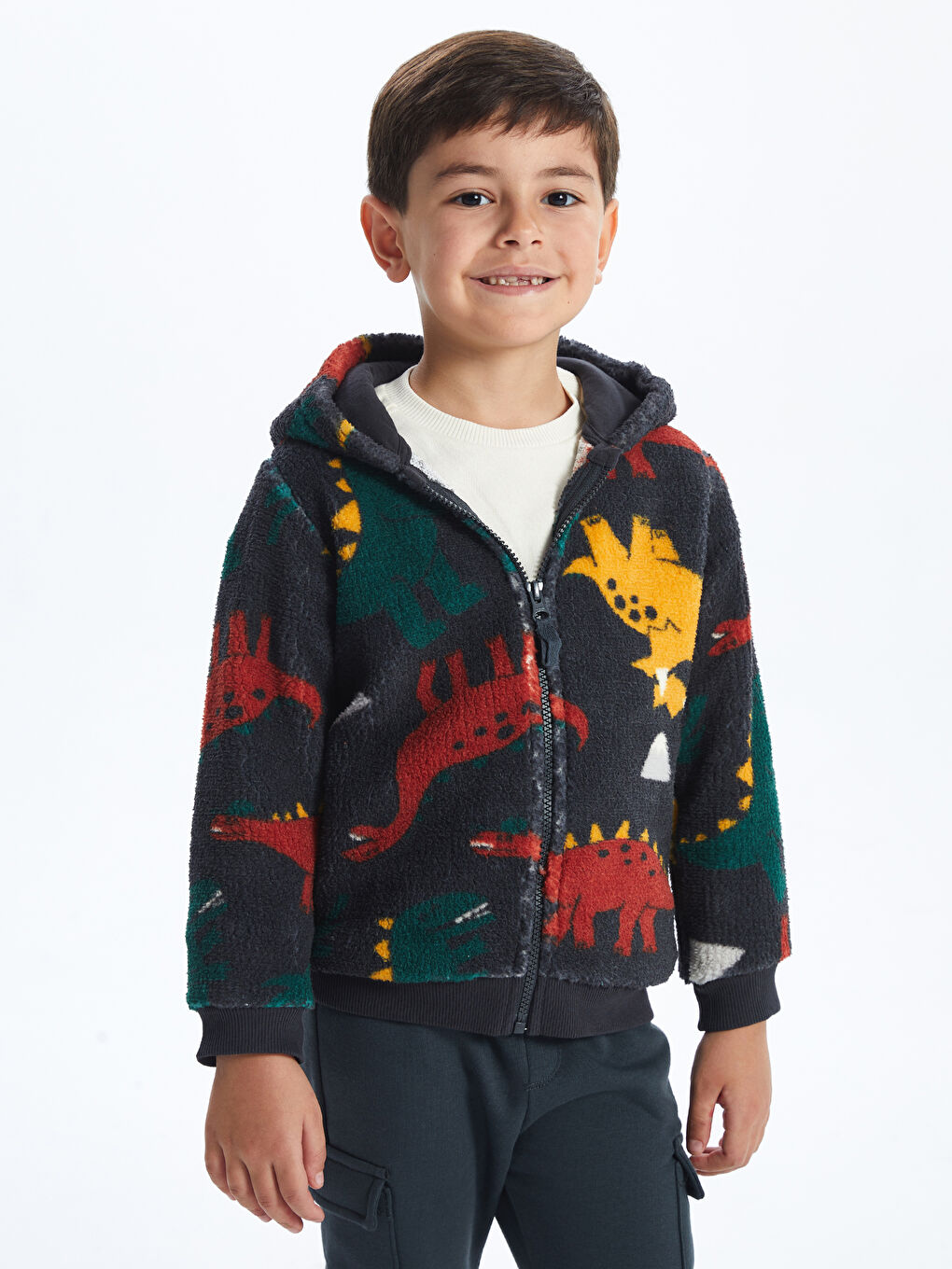 LCW Kids Antrasit Bisiklet Yaka Uzun Kollu Baskılı Erkek Çocuk Fermuarlı Sweatshirt - 1