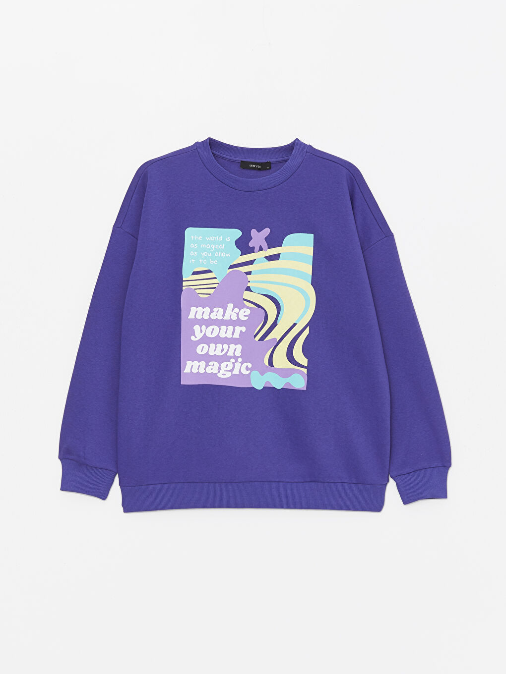 LCW ECO Koyu Mor Bisiklet Yaka Baskılı Uzun Kollu Oversize Kadın Kalın Sweatshirt - 5