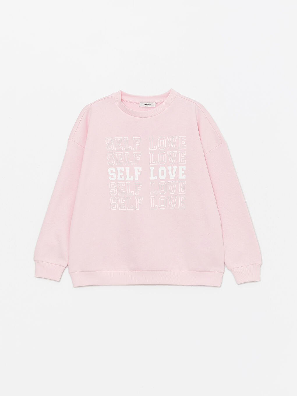 LCW ECO Açık Pembe Bisiklet Yaka Baskılı Uzun Kollu Oversize Kadın Kalın Sweatshirt - 5