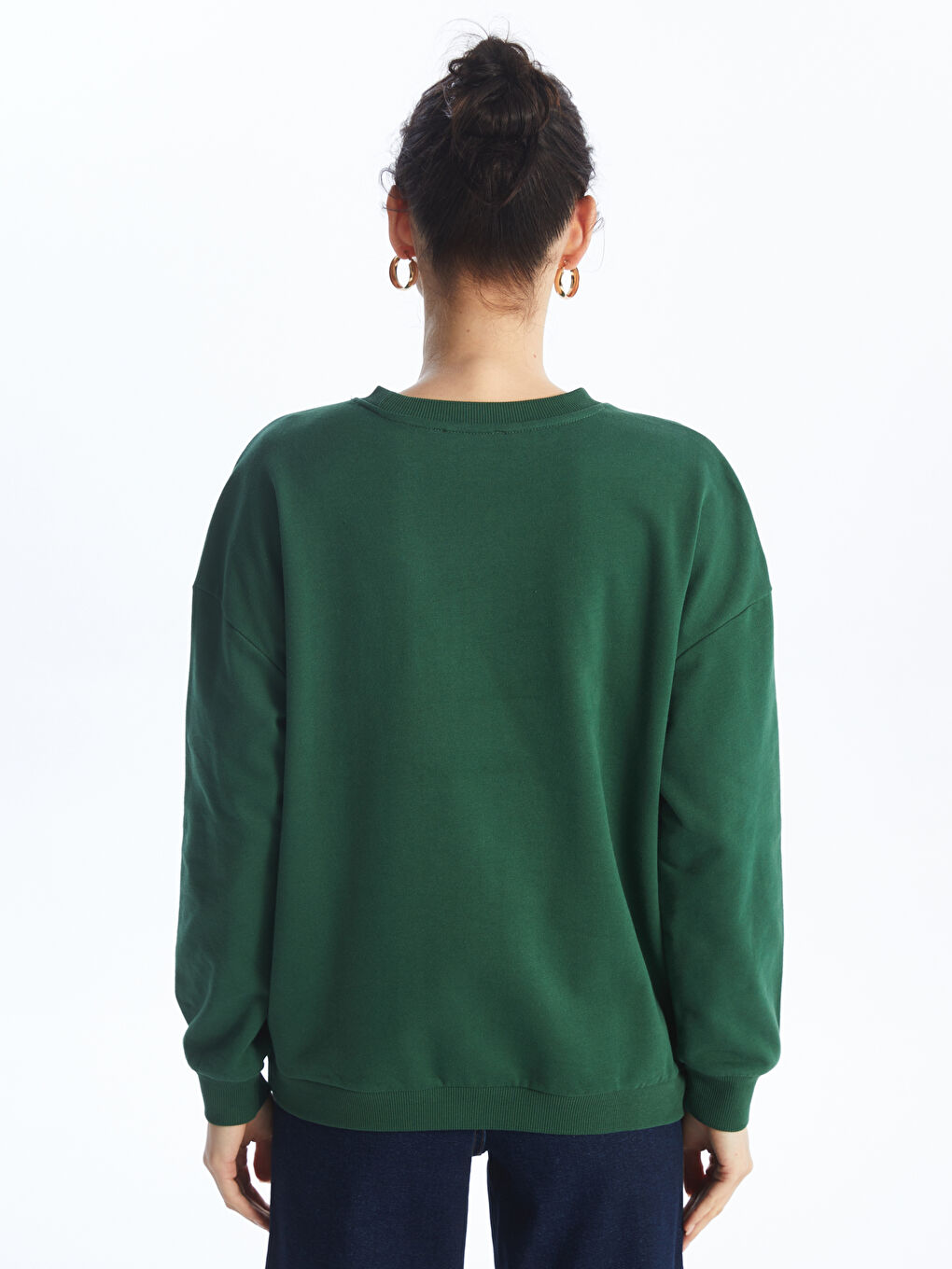 LCW ECO Yeşil Bisiklet Yaka Baskılı Uzun Kollu Oversize Kadın Kalın Sweatshirt - 4