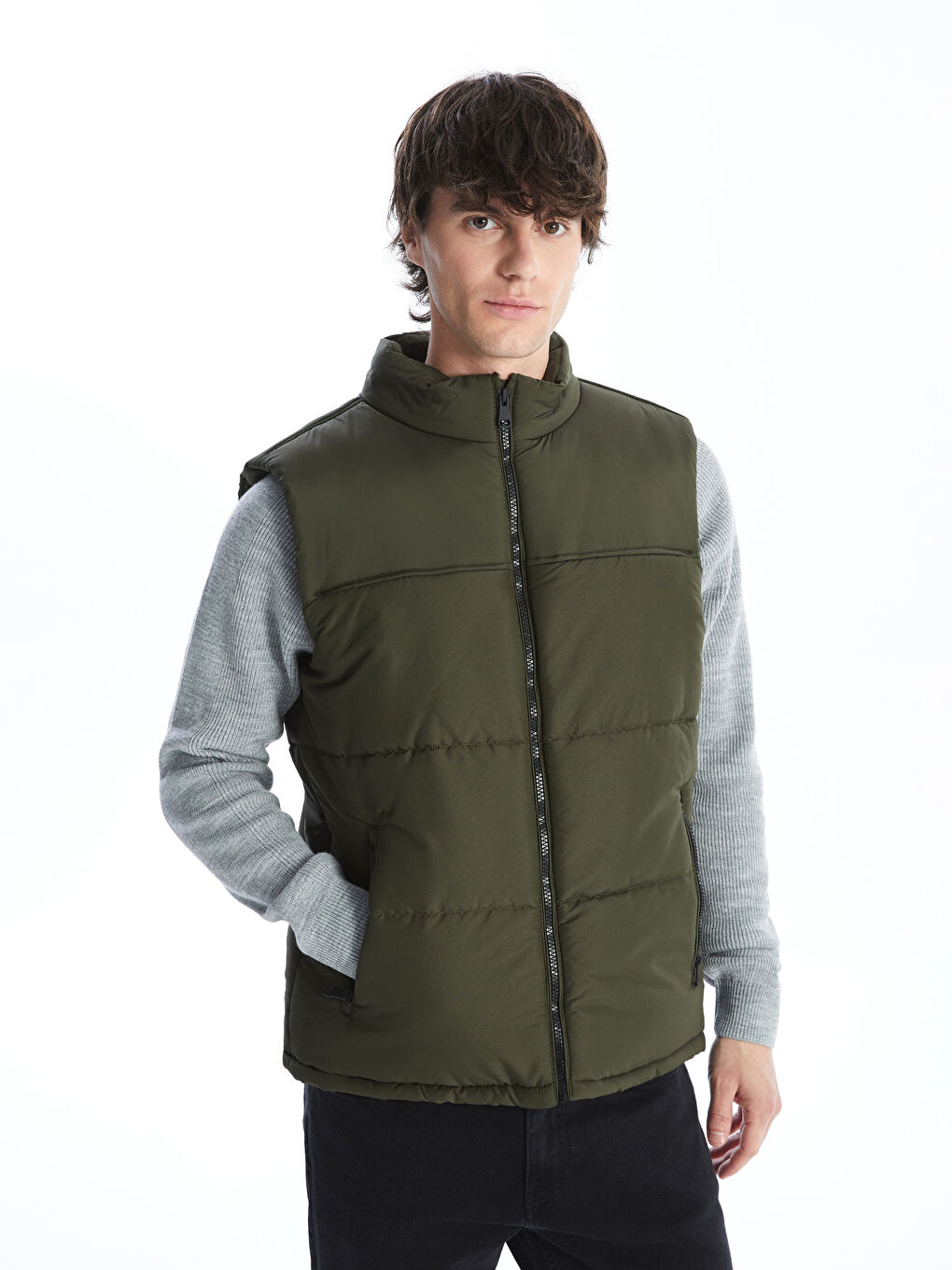 Gilet Doudoune à Col Cheminée pour Hommes Coupe Standard