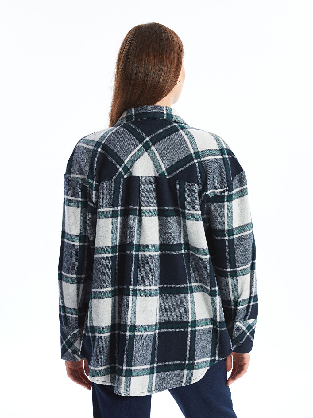 პლედი ოვერსაიზ ქალებისთვის ფლანელის პერანგი ქურთუკი-3