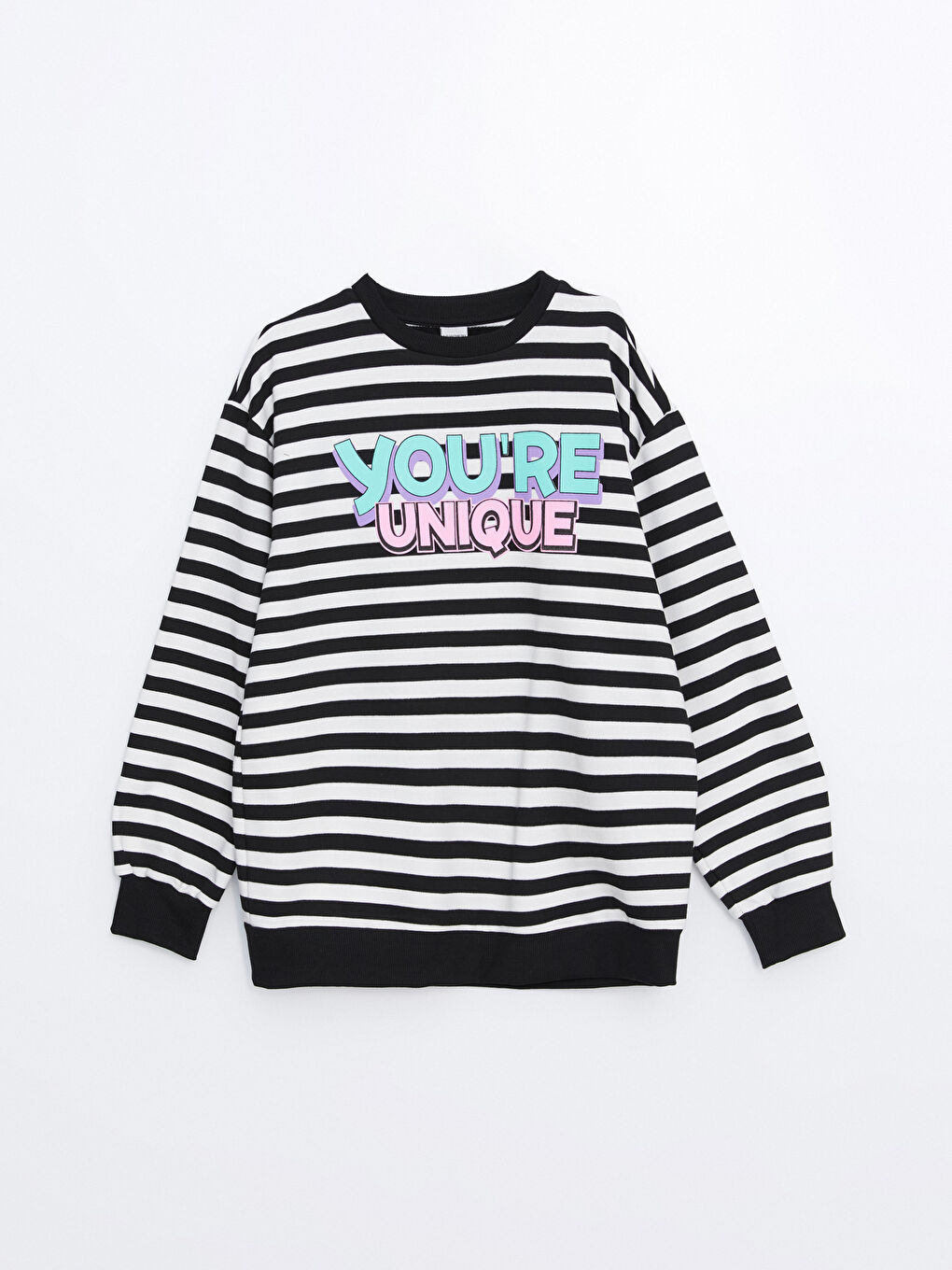 LCW Kids Siyah Çizgili Bisiklet Yaka Kız Çocuk Sweatshirt