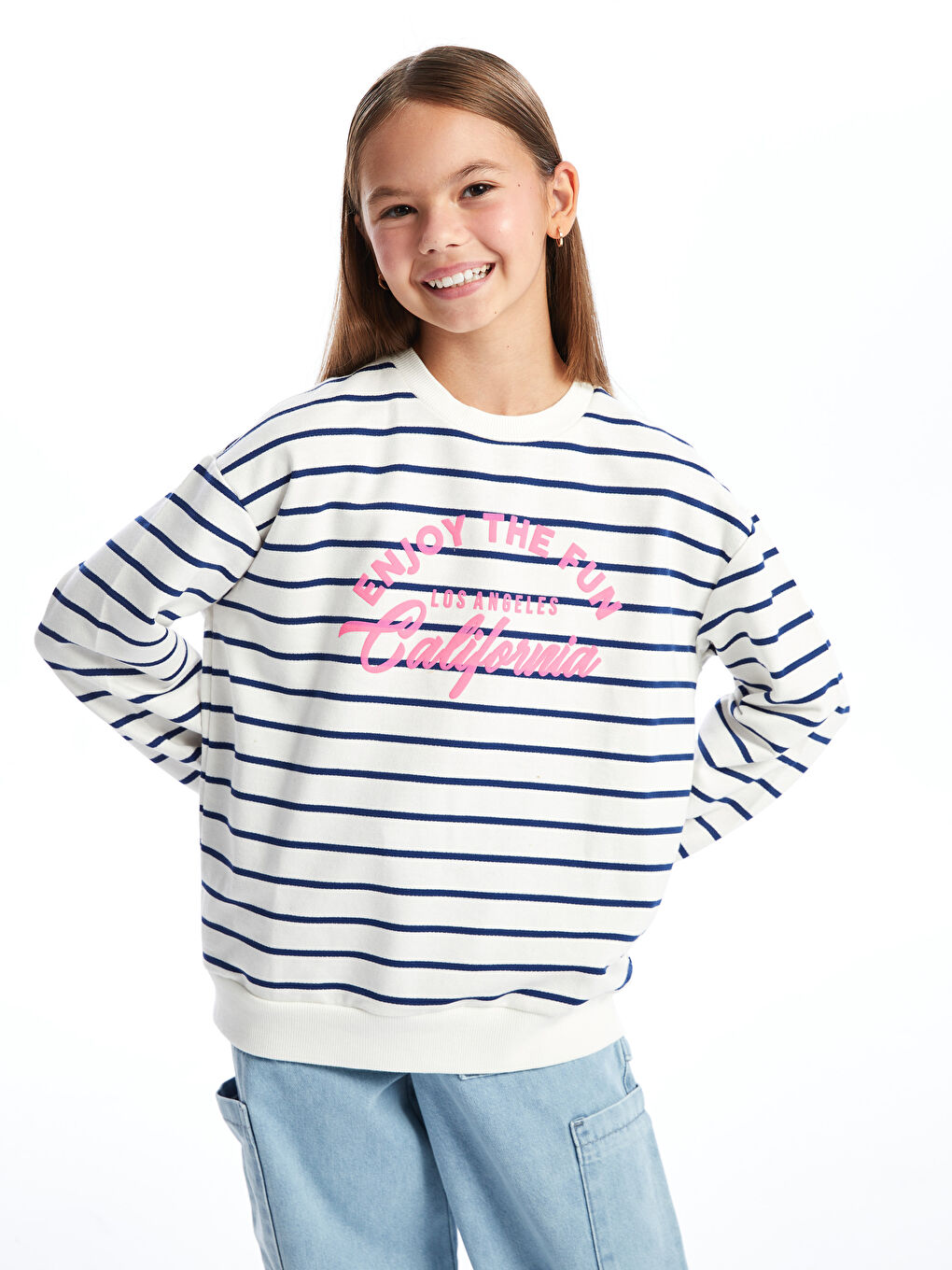 LCW Kids Ekru Bisiklet Yaka Kız Çocuk Kalın Sweatshirt