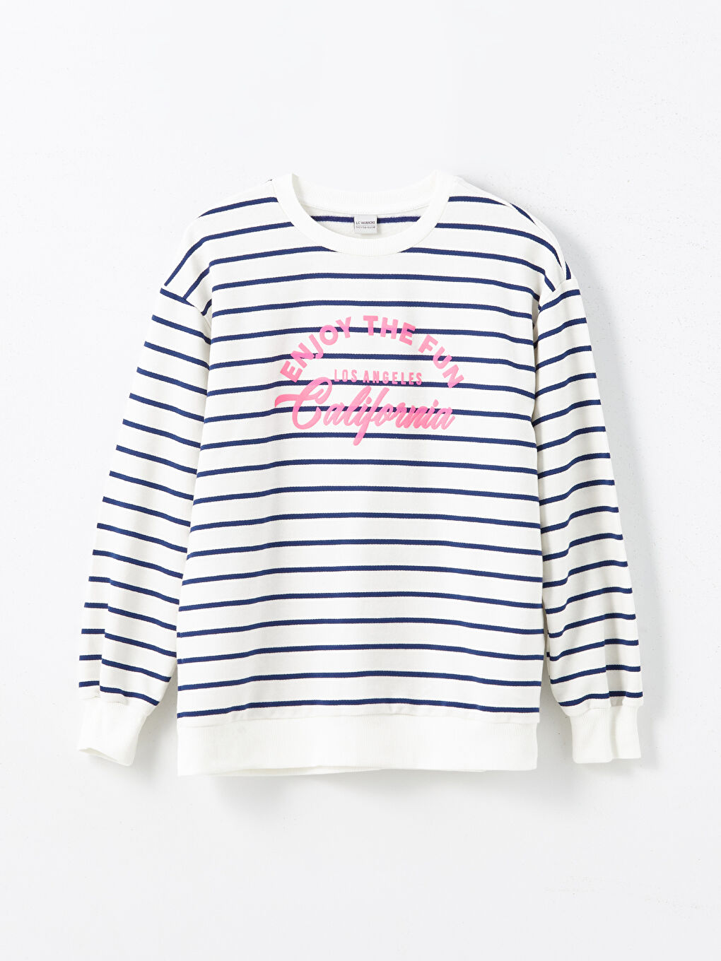 LCW Kids Ekru Baskılı Bisiklet Yaka Kız Çocuk Sweatshirt