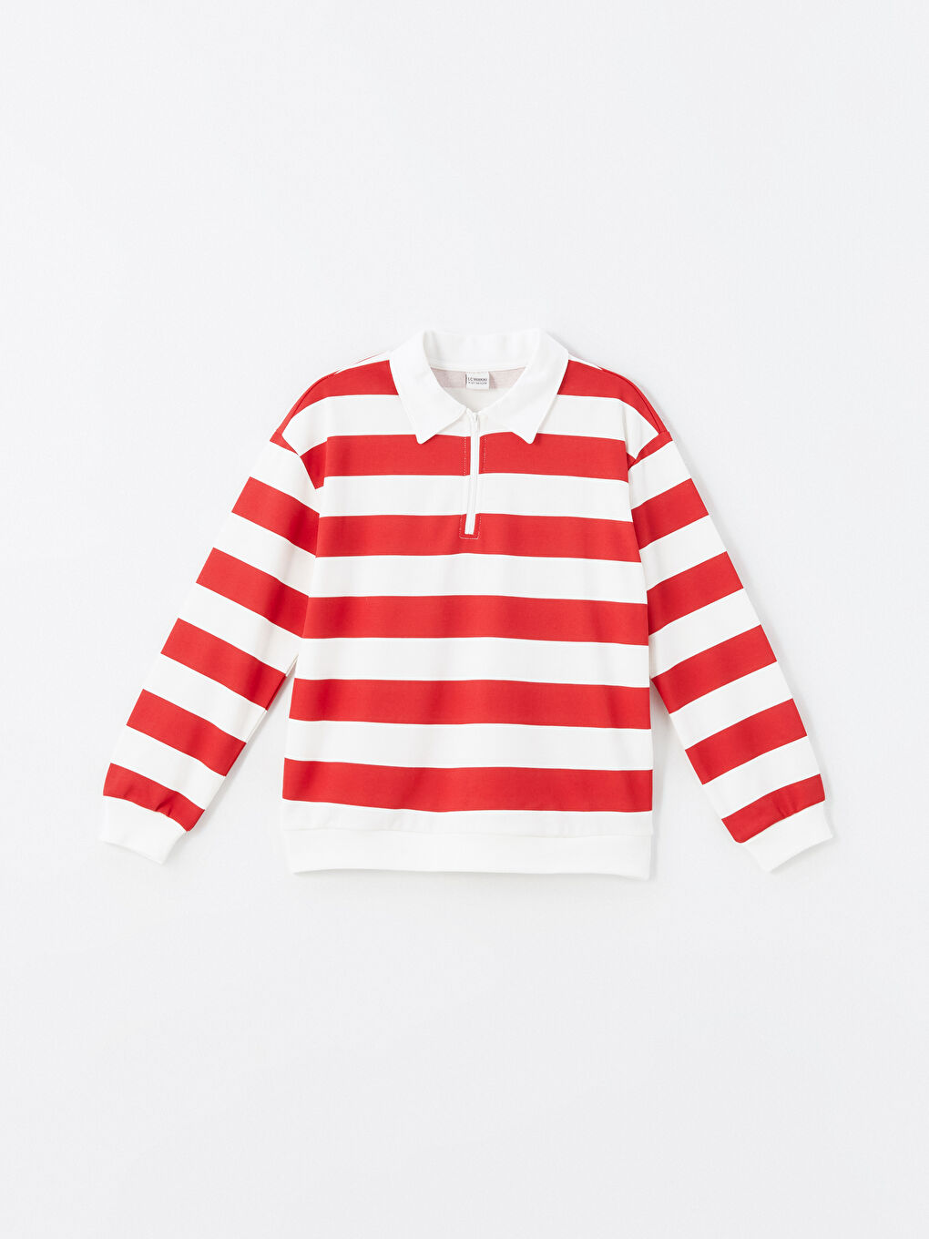 LCW Kids Kırmızı Çizgili Polo Yaka Kız Çocuk Kalın Sweatshirt