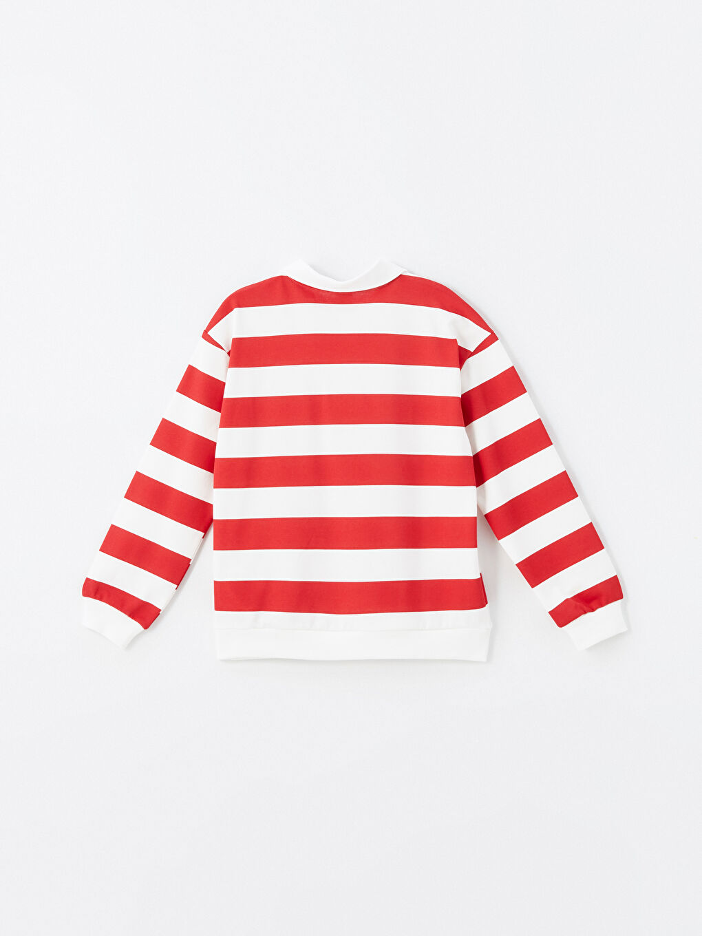 LCW Kids Kırmızı Çizgili Polo Yaka Kız Çocuk Kalın Sweatshirt - 2