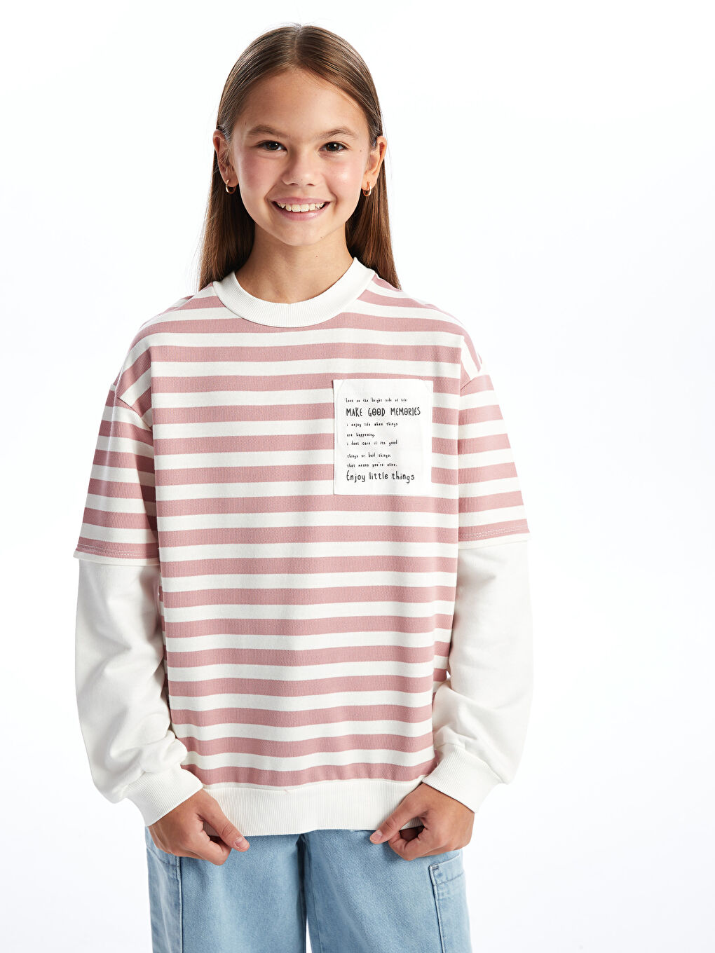 LCW Kids Pembe Bisiklet Yaka Kız Çocuk Kalın Sweatshirt