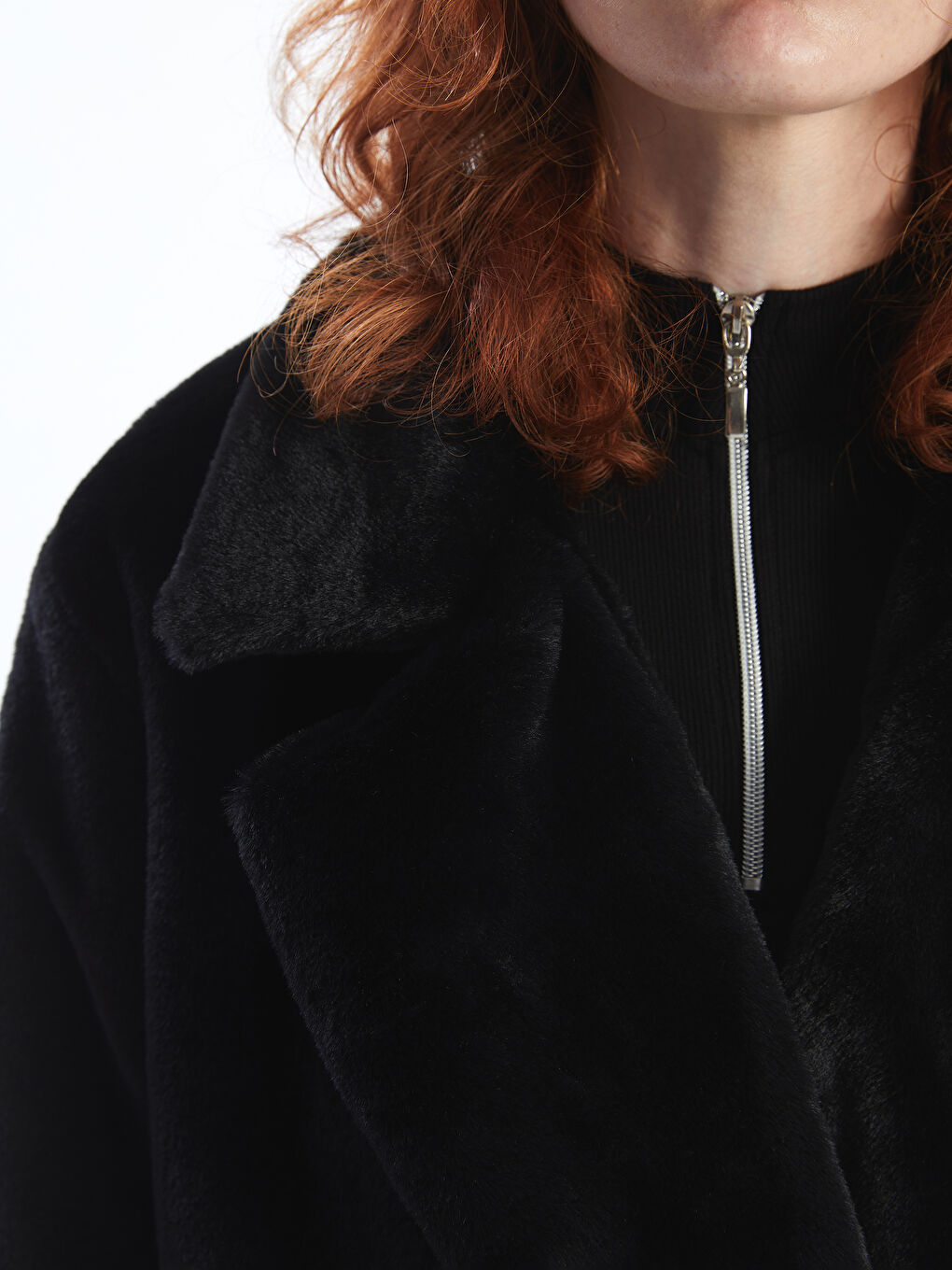 LCW Vision Jacket Lapel Collar Long Sleeve Plush Women's Coat -W4CK26Z8-CVL