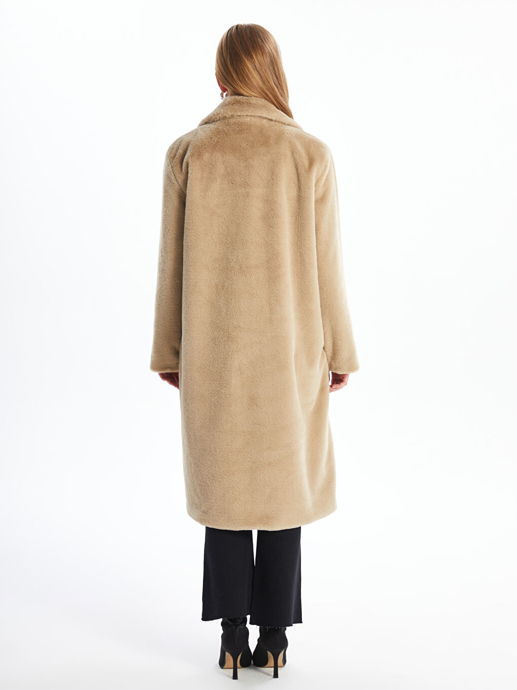 LCW Vision Jacket Lapel Collar Long Sleeve Plush Women's Coat -W4CK26Z8-V8W