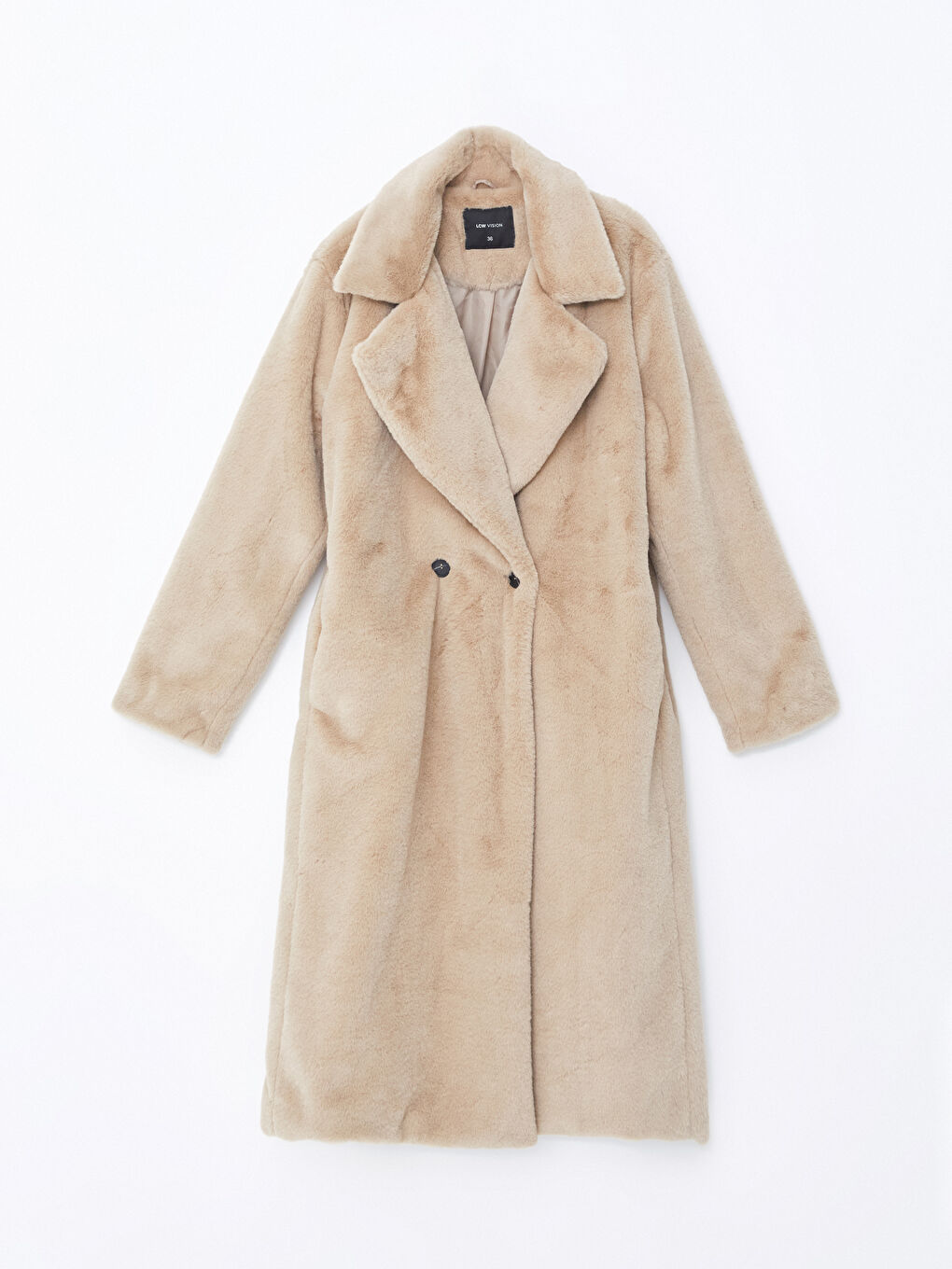LCW Vision Jacket Lapel Collar Long Sleeve Plush Women's Coat -W4CK26Z8-V8W