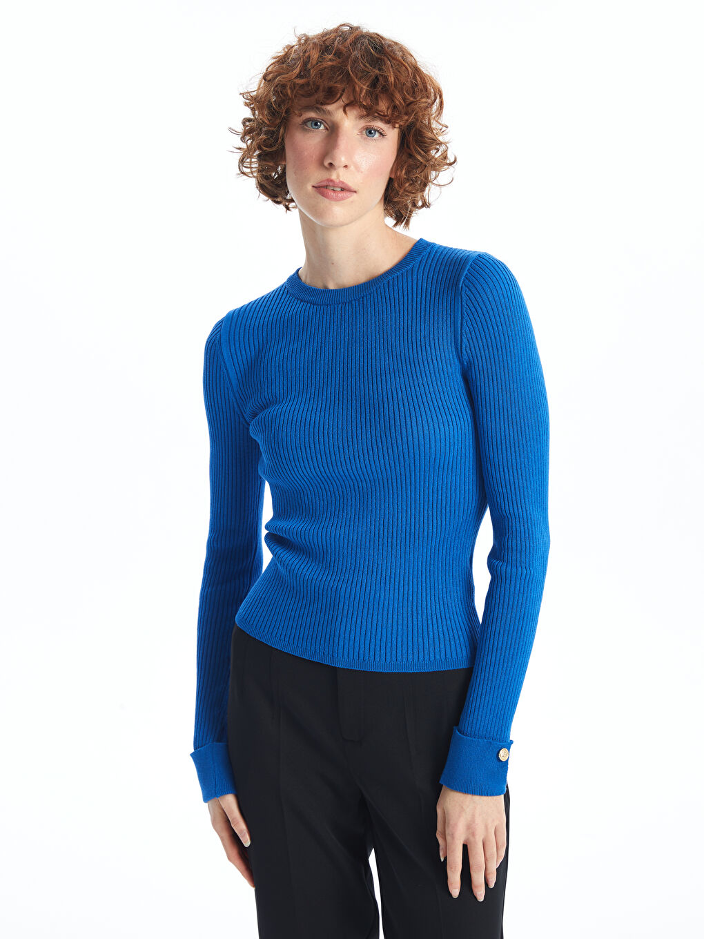 Crew Neck Textured Women's Knitwear Sweater -W4CK48Z8-HNB