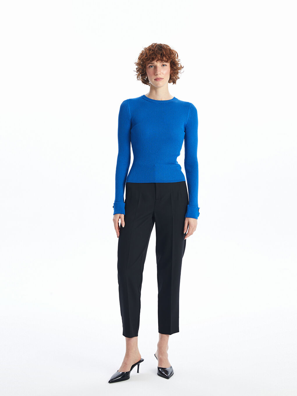 Crew Neck Textured Women's Knitwear Sweater -W4CK48Z8-HNB