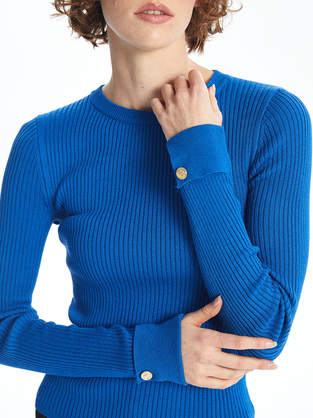 Crew Neck Textured Women's Knitwear Sweater -W4CK48Z8-HNB