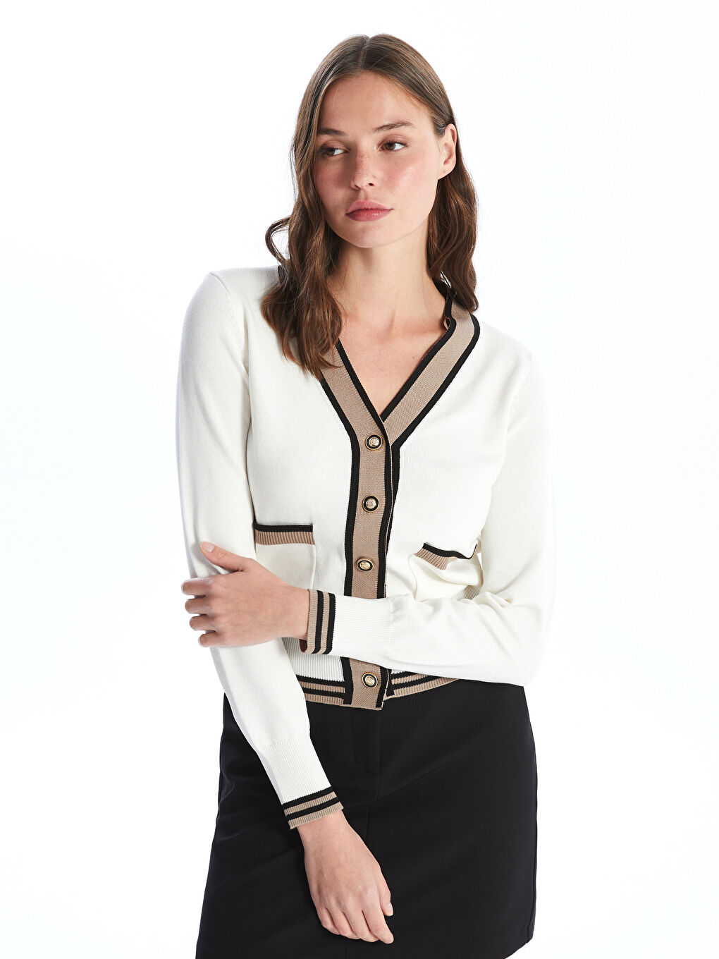 V Neck Patterned Women's Knitwear Cardigan
