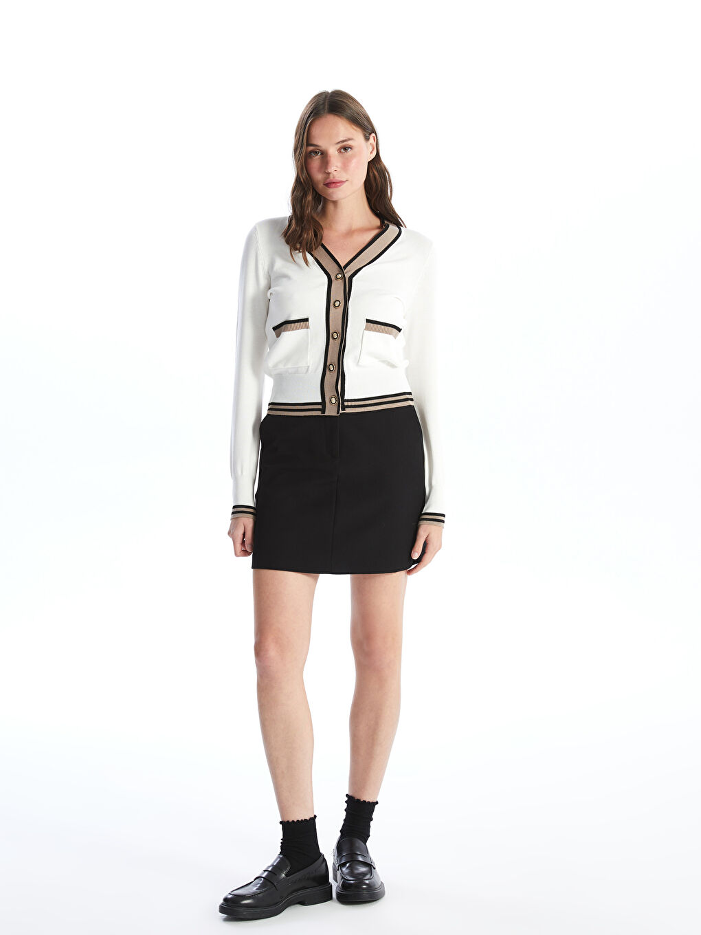 V Neck Patterned Women's Knitwear Cardigan-2