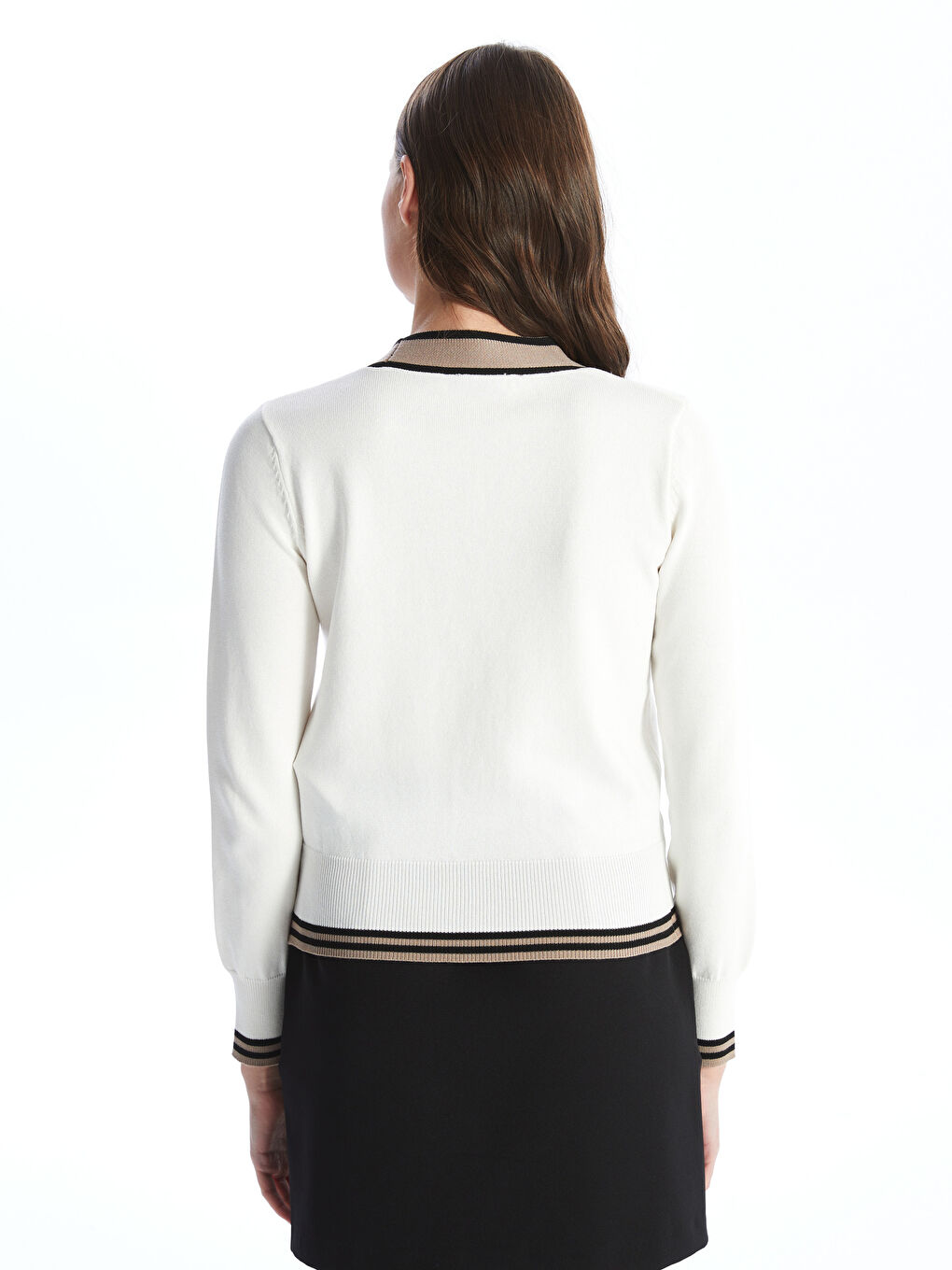 V Neck Patterned Women's Knitwear Cardigan-4
