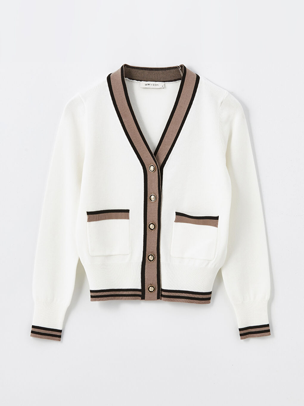 V Neck Patterned Women's Knitwear Cardigan-5