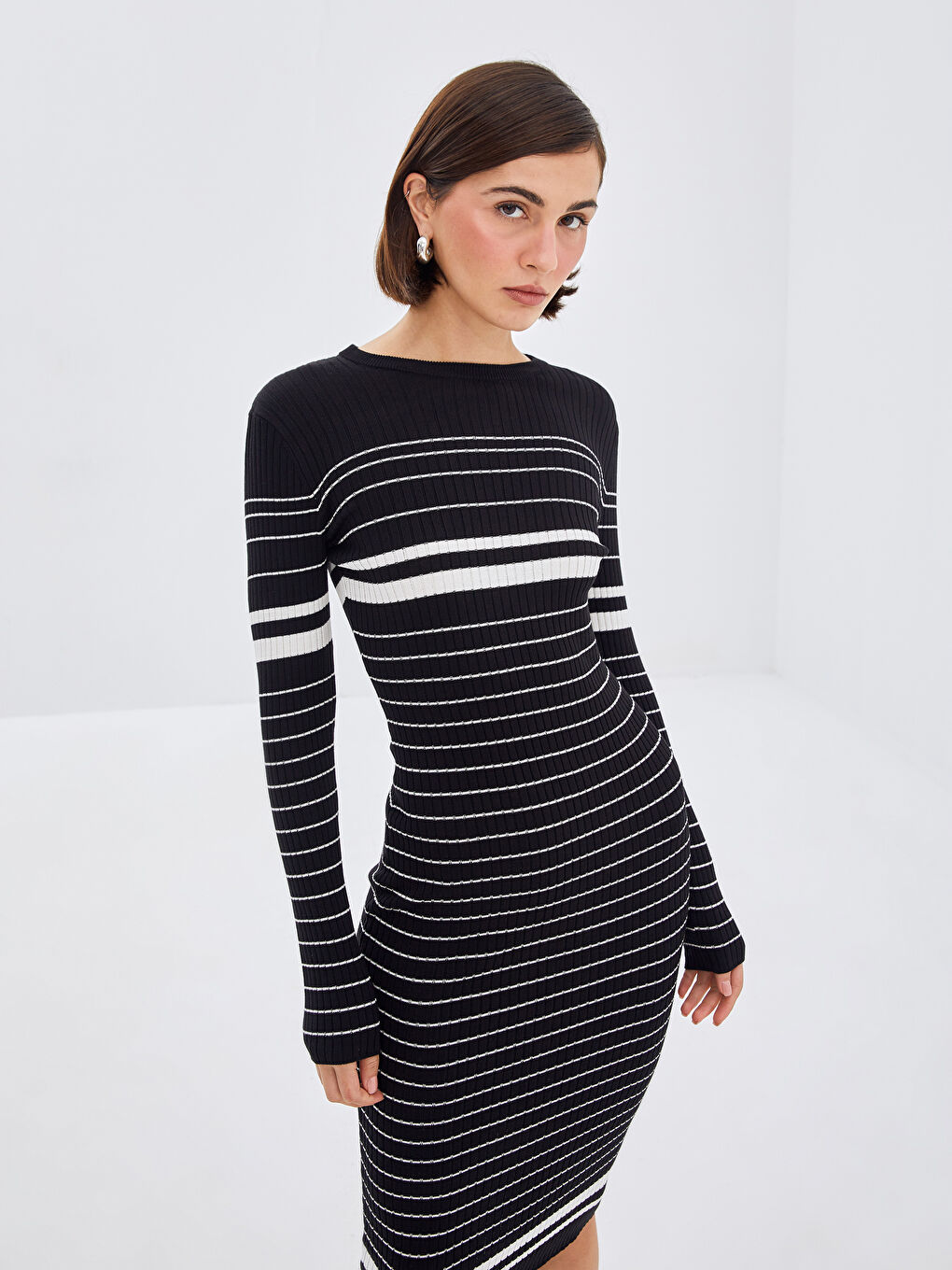 LCW Vision Crew Neck Striped Women's Knitwear Dress -W4CK53Z8-CVL