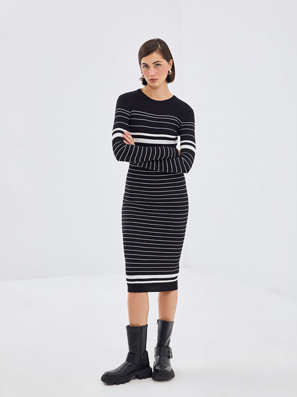 LCW Vision Crew Neck Striped Women's Knitwear Dress -W4CK53Z8-CVL