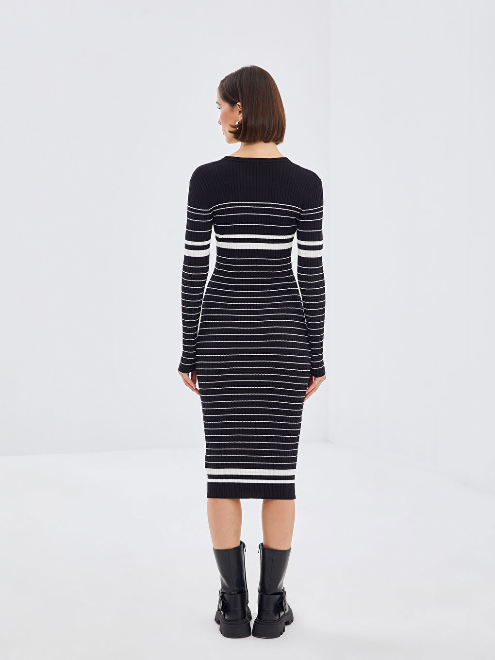 LCW Vision Crew Neck Striped Women's Knitwear Dress -W4CK53Z8-CVL