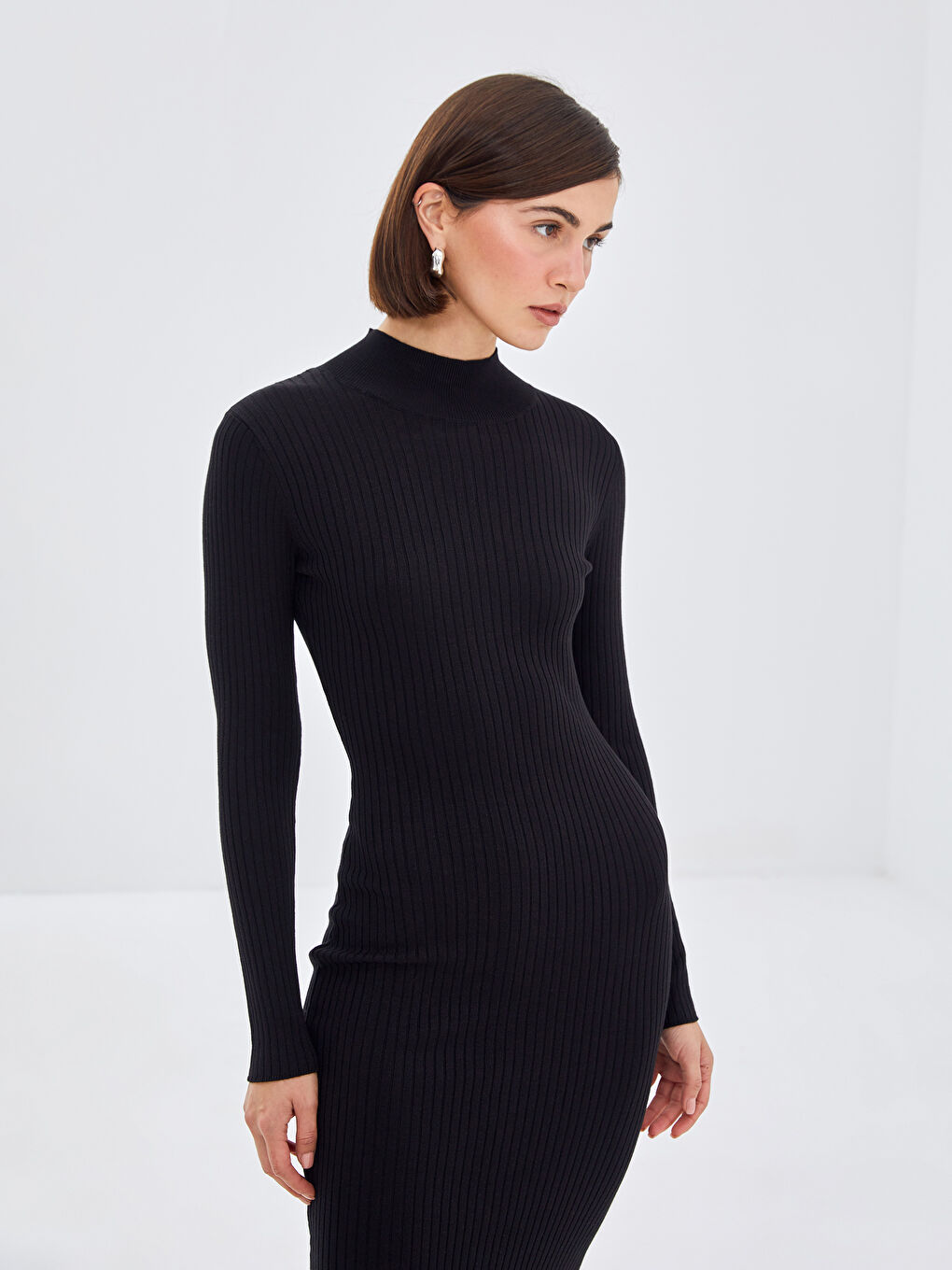 Mock Turtleneck Textured Women's Knitwear Dress-1