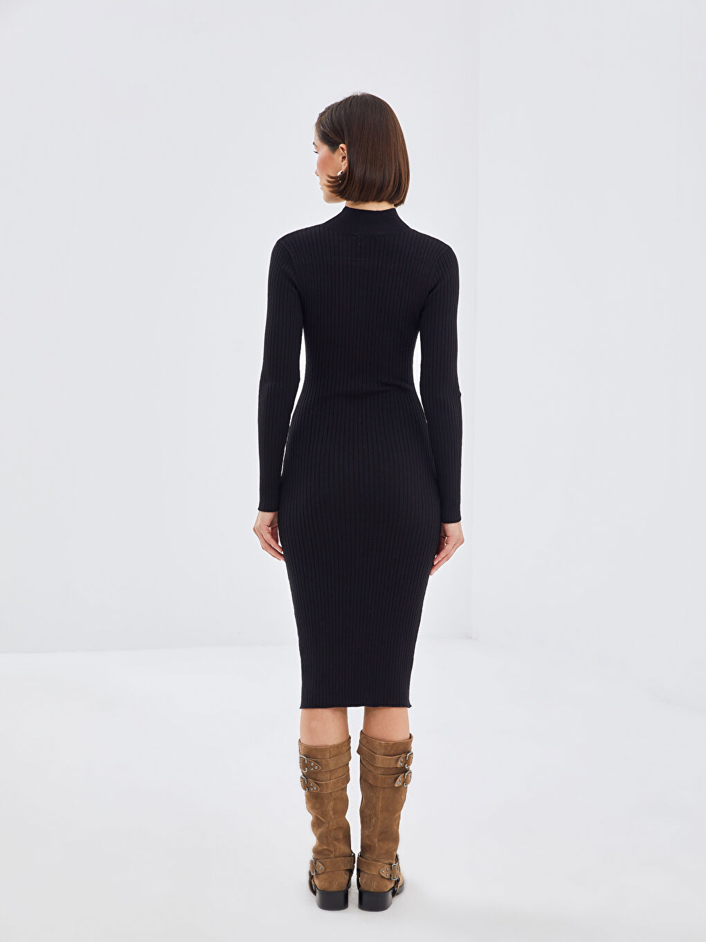 Mock Turtleneck Textured Women's Knitwear Dress-3