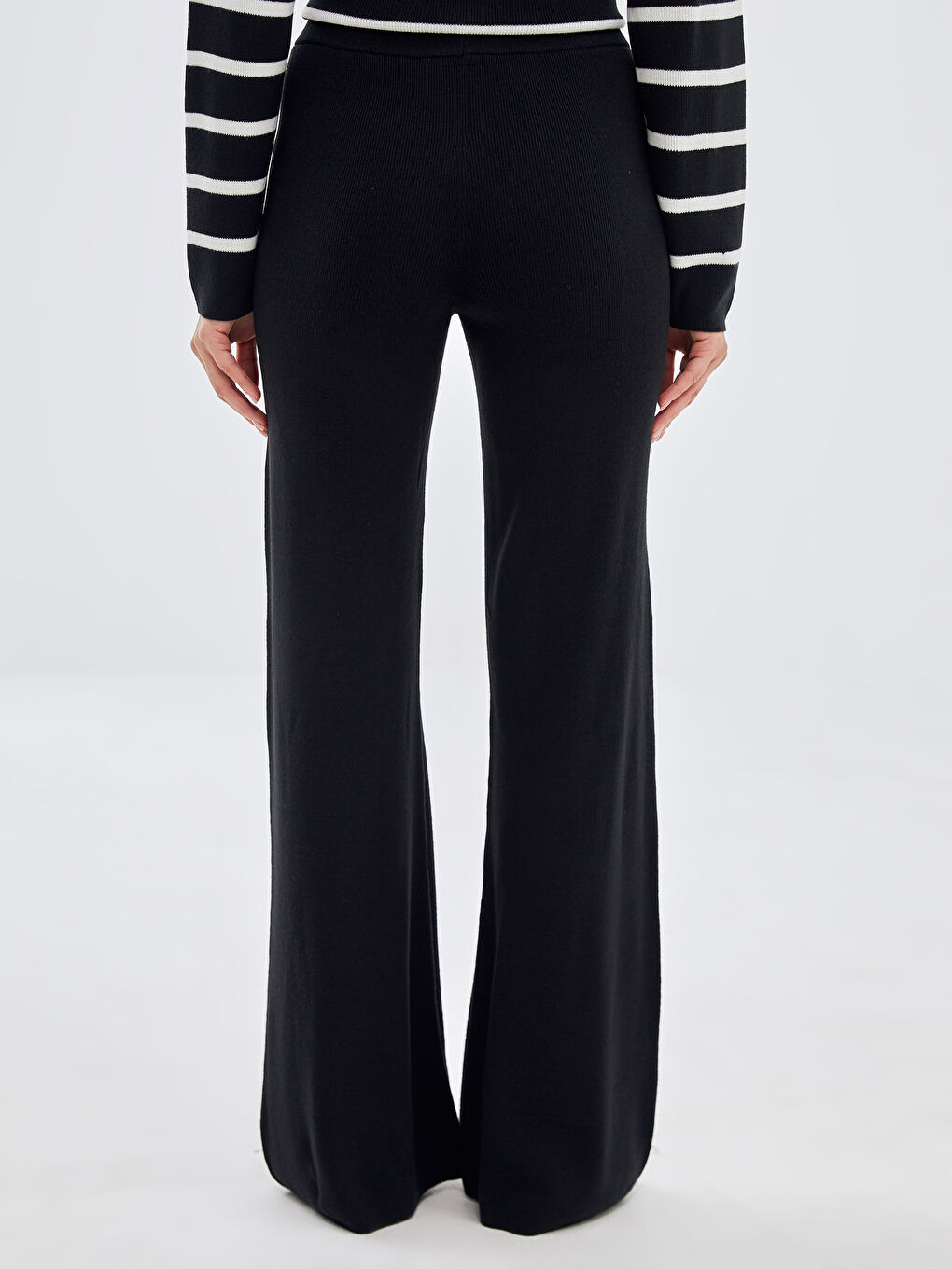 Elasticated Waist Wide Leg Women's Knitwear Trousers-3