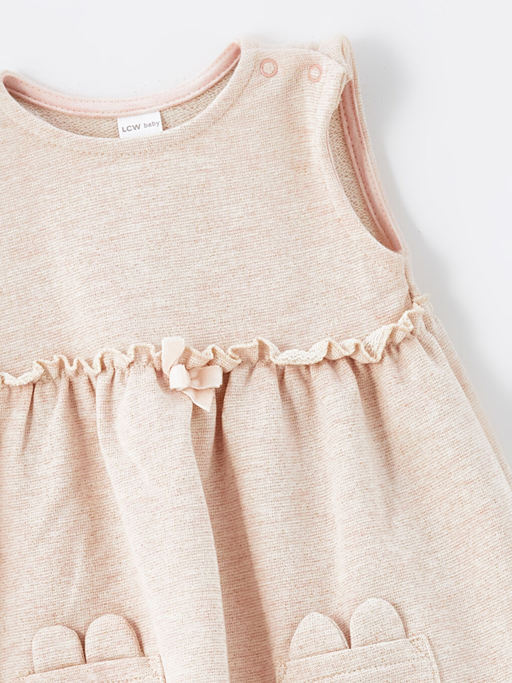 Pembe Bisiklet Yaka Nakışlı Kız Bebek Elbise-2