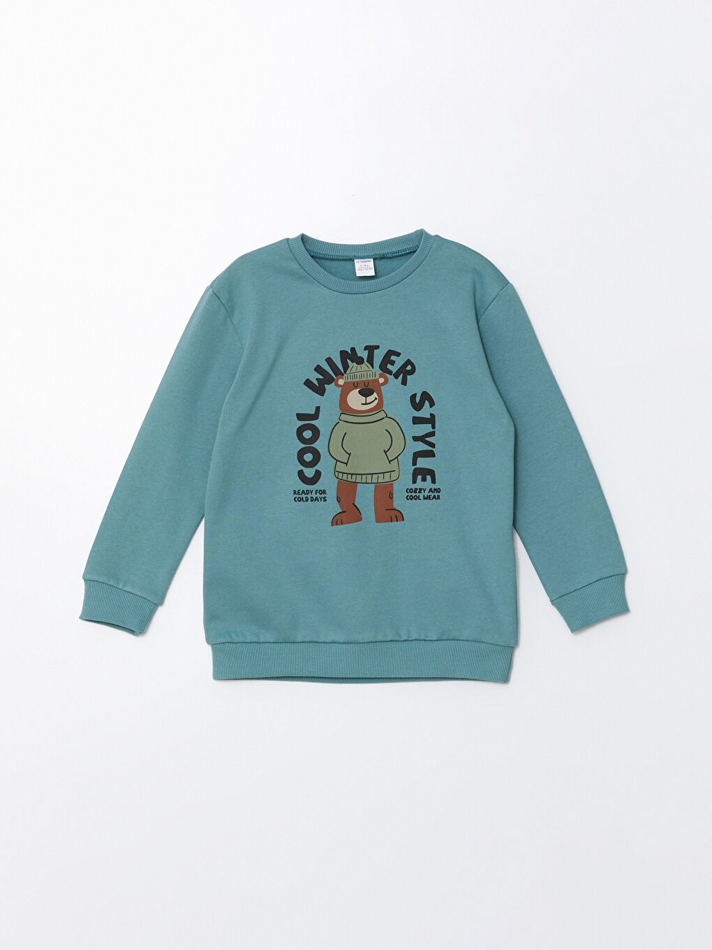 LCW Kids Mat Yeşil Bisiklet Yaka Uzun Kollu Baskılı Erkek Bebek Sweatshirt