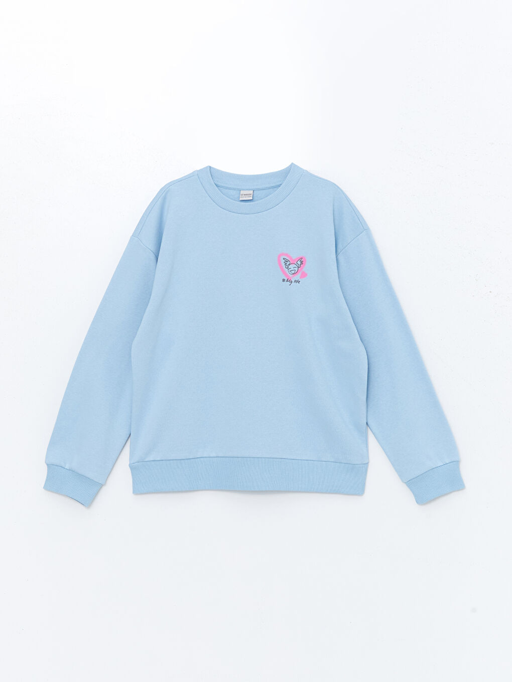 LCW Kids Açık Mavi Bisiklet Yaka Kız Çocuk Kalın Sweatshirt