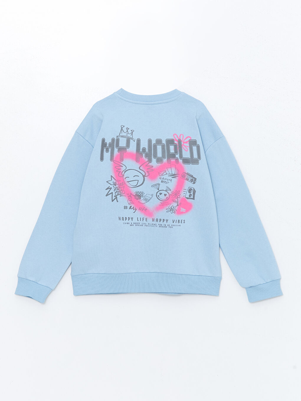 LCW Kids Açık Mavi Bisiklet Yaka Kız Çocuk Kalın Sweatshirt - 1