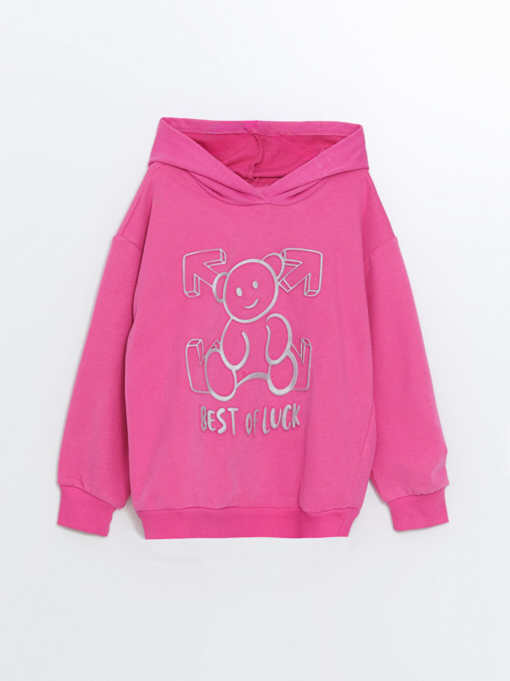 LCW Kids Canlı Pembe Kapüşonlu Baskılı Uzun Kollu Kız Çocuk Sweatshirt