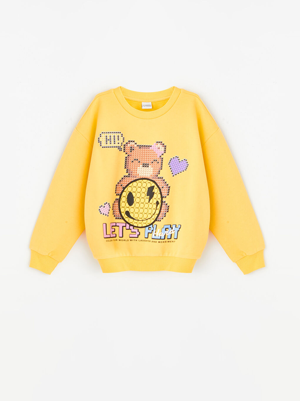 LCW Kids Pastel Sarı Bisiklet Yaka Baskılı Uzun Kollu Kız Çocuk Sweatshirt