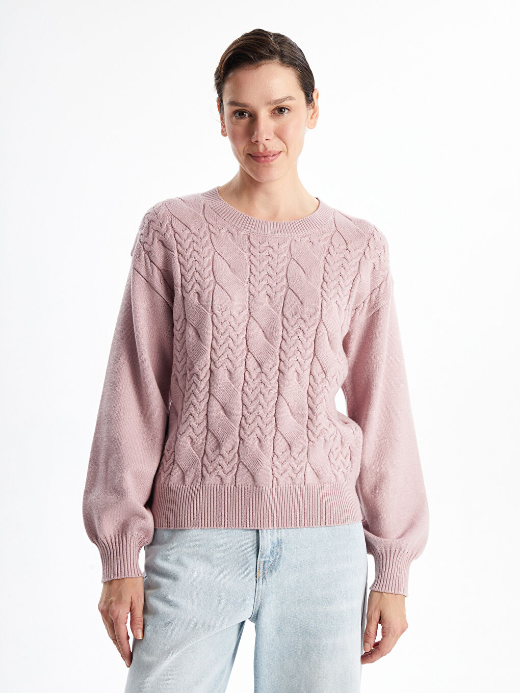 LCWAIKIKI Classic Crew Neck Textured Women's Knitwear Sweater -W4CL62Z8-FKK