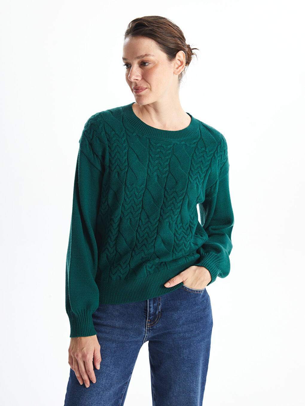 LCWAIKIKI Classic Crew Neck Textured Women's Knitwear Sweater -W4CL62Z8-R4Z