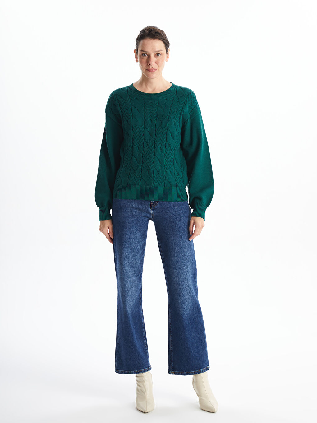 LCWAIKIKI Classic Crew Neck Textured Women's Knitwear Sweater -W4CL62Z8-R4Z