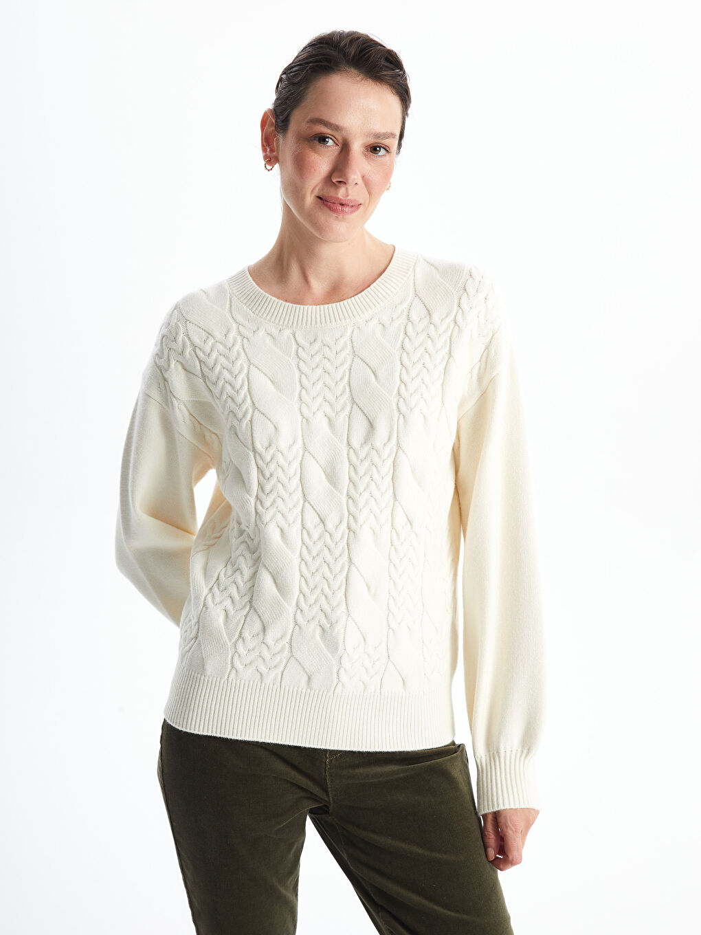 Crew Neck Textured Women's Knitwear Sweater -W4CL62Z8-R9J