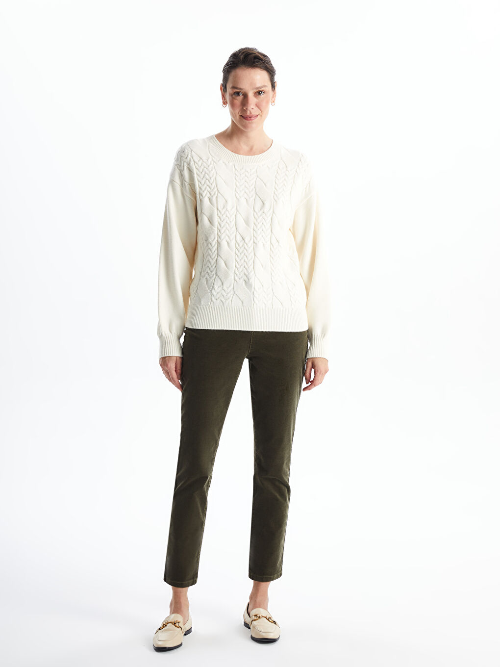 Crew Neck Textured Women's Knitwear Sweater -W4CL62Z8-R9J