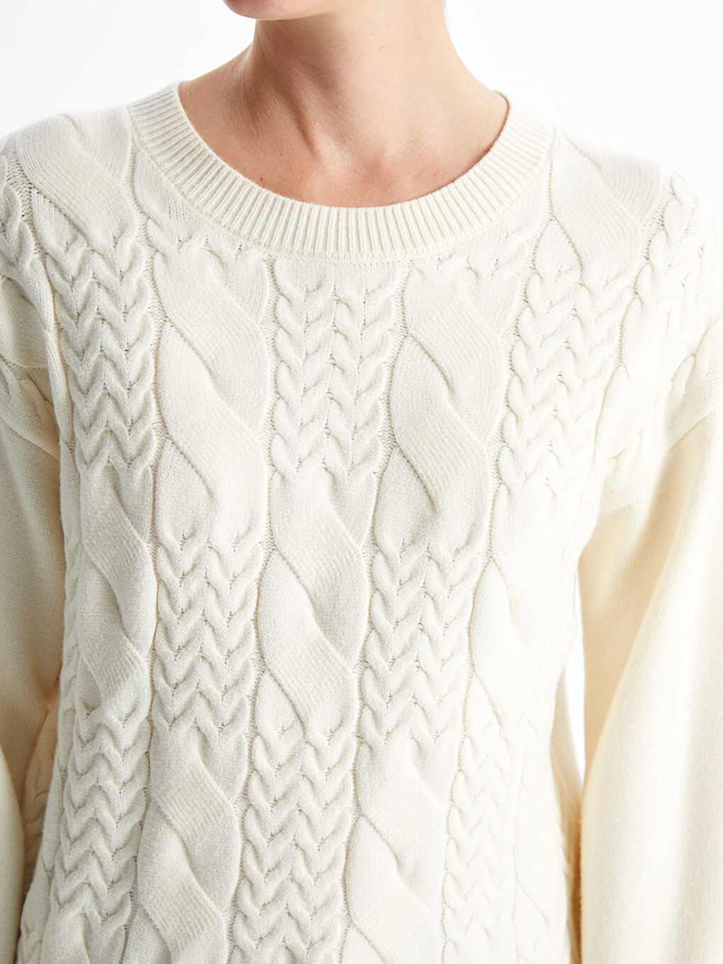 Crew Neck Textured Women's Knitwear Sweater -W4CL62Z8-R9J